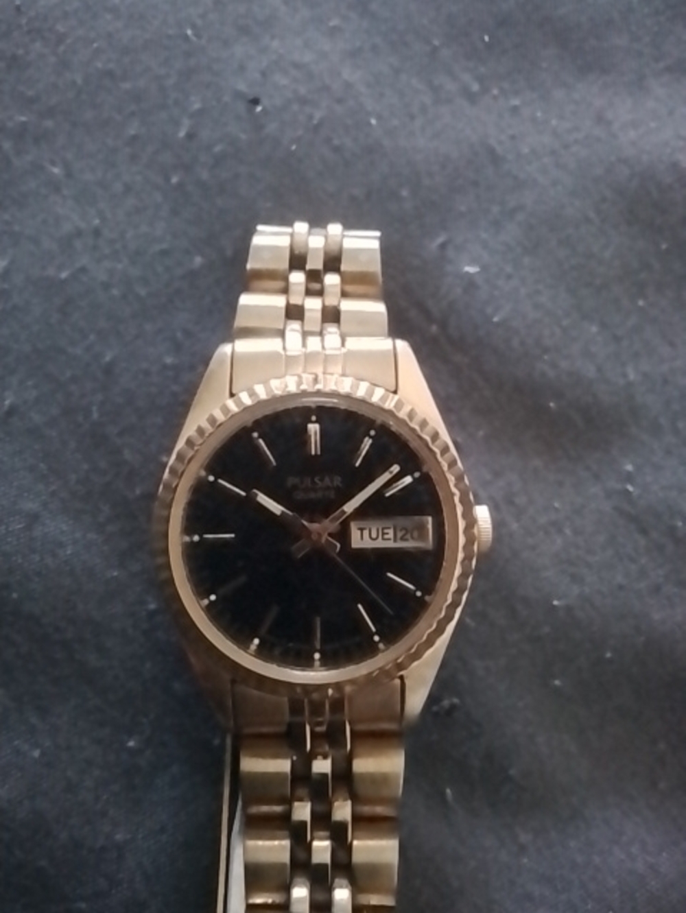 Pulsar Gold Tone Bracelet Watch with Black Dial